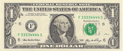 double quad serial number dollar bill