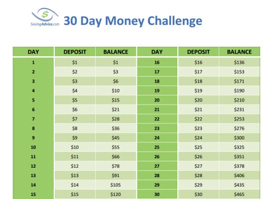 Save $465 with the 30 day money challenge