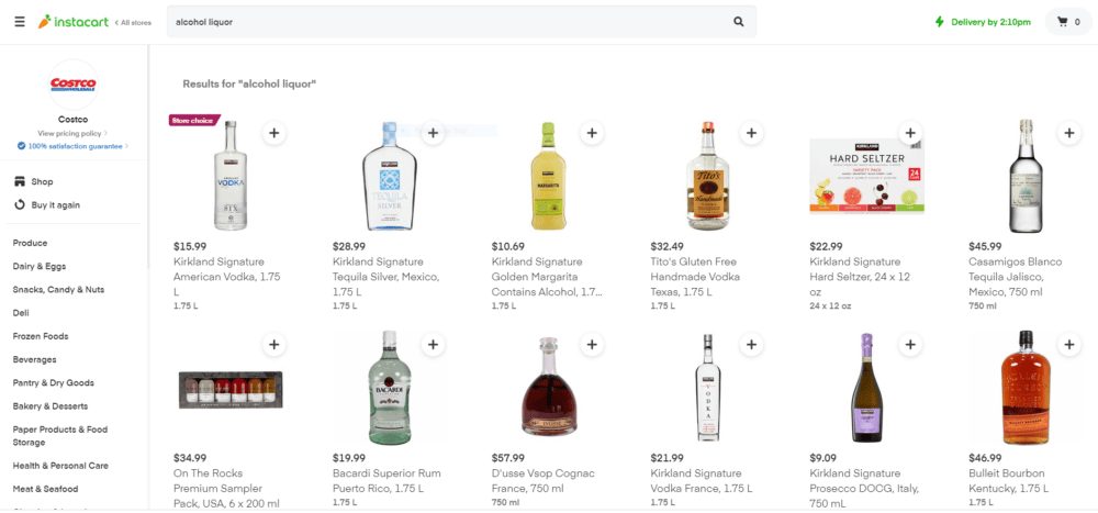 buy liquor at costco without a membership through instacart
