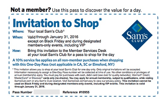 Your Free One-Day Pass for Sam's Club
