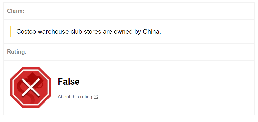 No, costco is not owned by china.