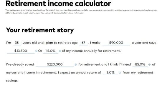 Vanguard Retirement Calculator written in story form