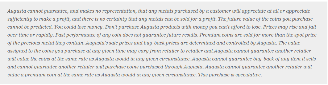 Augusta precious metals pricing